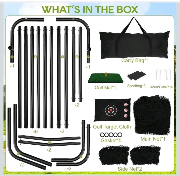 10x7FT Golf Practice Net with 2 Side Nets - Easy Set Up Backyard Driving Range,