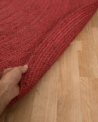 Red Round Rug Jute Reversible 100% Natural Braided Home Decor Rustic Look Rug
