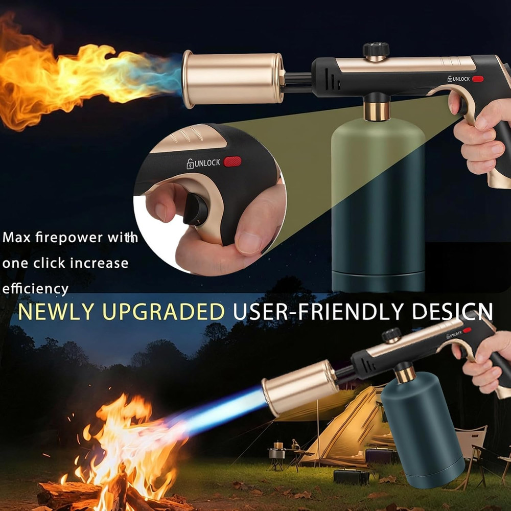 Propane Torch Gun with One-Touch Max Fire, Adjustable Kitchen Torch, Powerful Pr