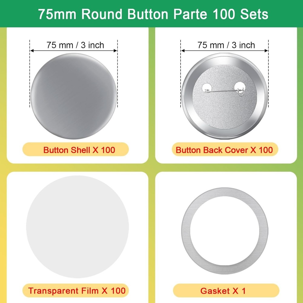75mm Button Maker Supplies - 100 Sets for Creative Custom Badge Projects