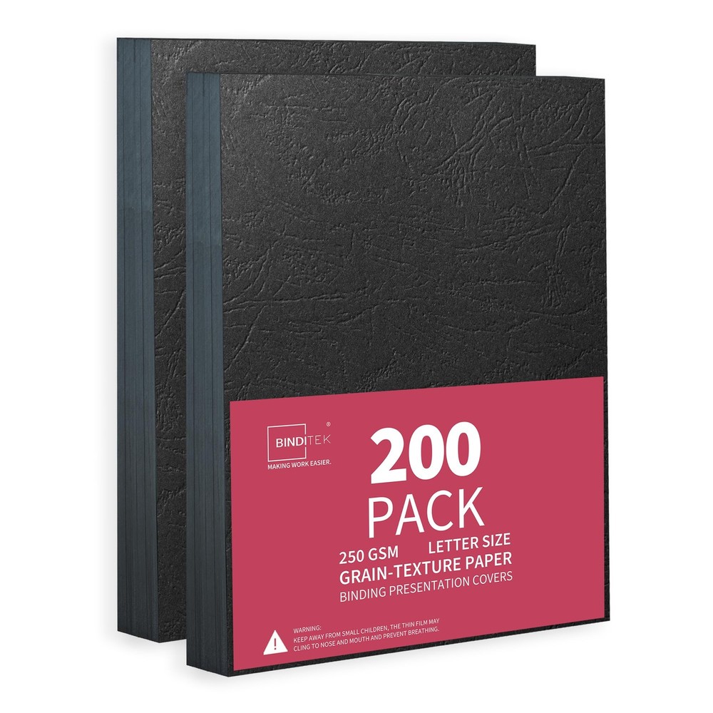 Binditek 200 Pack 13 Mil 200P , Grain-Texture, Black ( 250 Gsm )