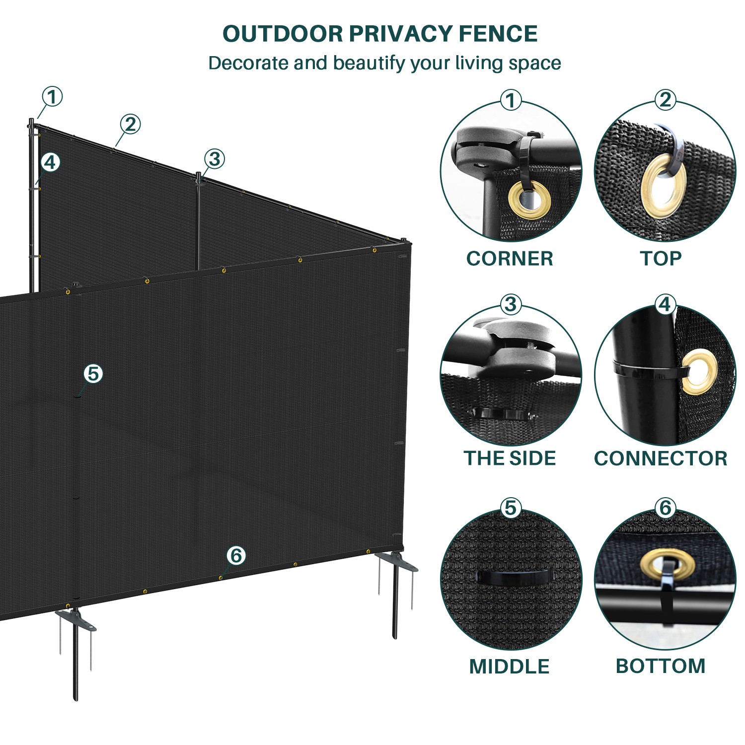 Outdoor Fence Privacy Screen Freestanding with Iron Poles Temporary Dog Fencing