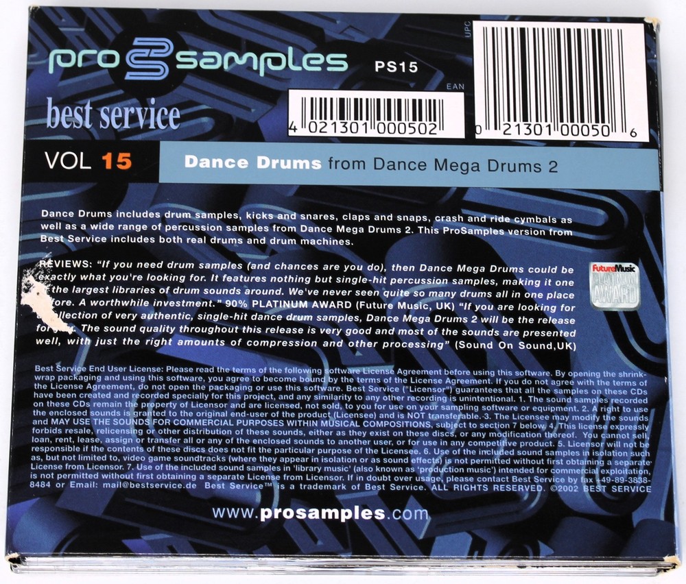 Best Service Pro Samples 15 Dance Drums Sample/Sound Library/Sampling Double CD