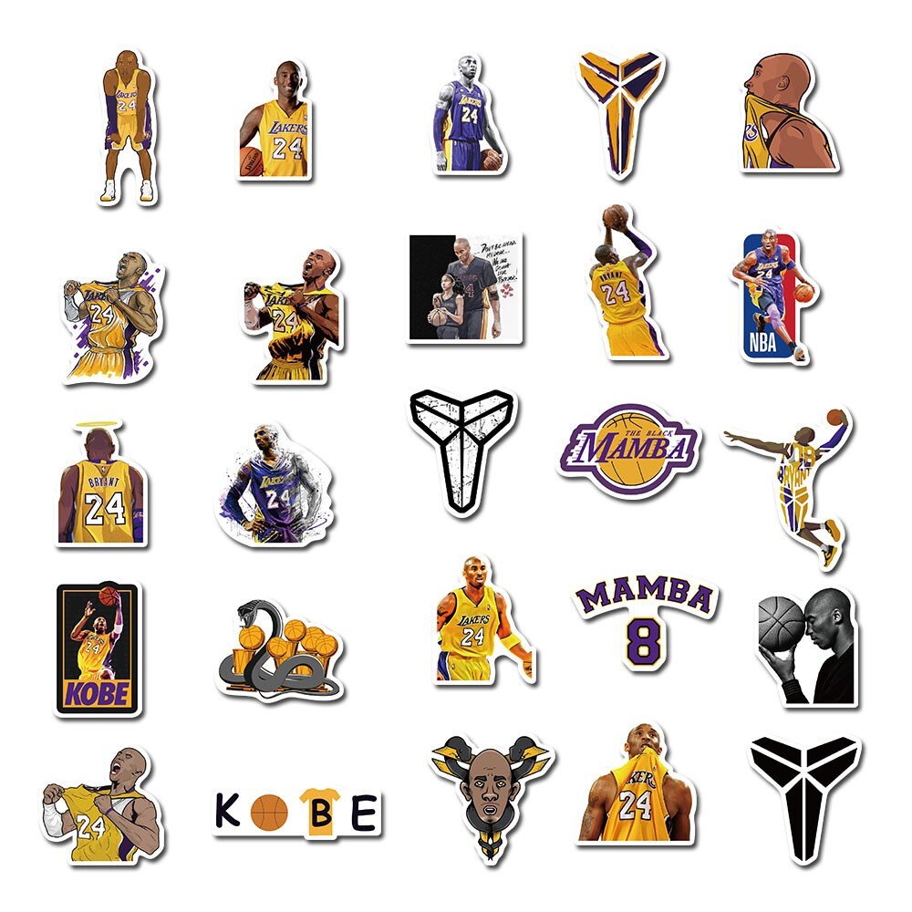 50 Pcs Kobe Bryant Lakers Vinyl Stickers Basketball Decal Set Skateboard/Laptop
