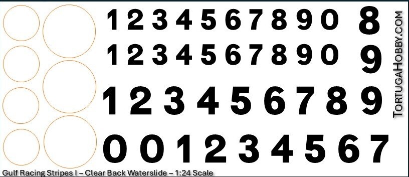 Gulf Racing Decals - 1:10 / 1:18 / 1:24 Scale - Waterslide Decals