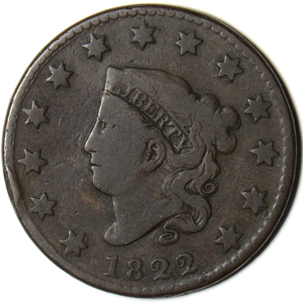 1822 Coronet Head Large Cent - Rim Ding - Fine