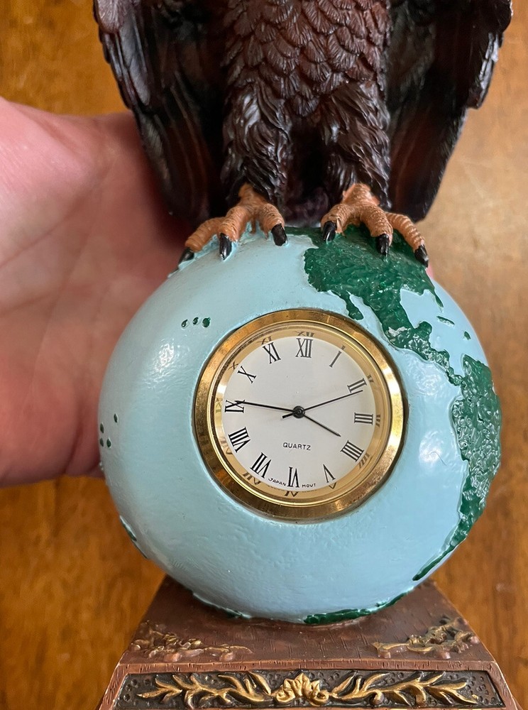 HERCO Eagle Globe Earth Clock Figurine 7.5” H Needs Battery