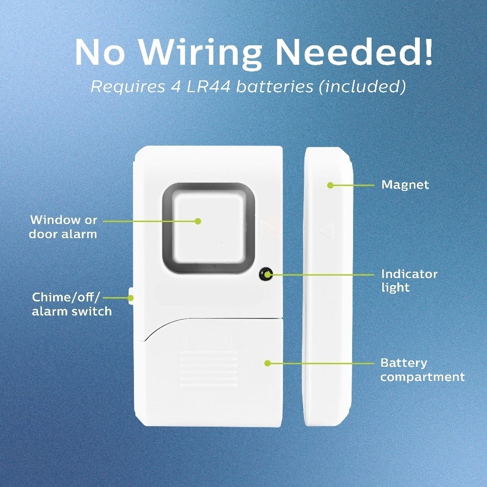 Personal Security Window and Door Alarm, 2-Pack, White