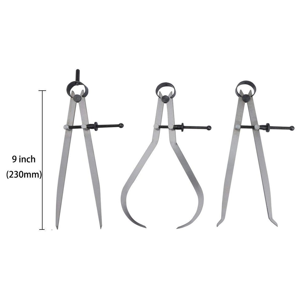 Spring Inside Outside Divider Caliper Set Measures 8 inch Machinist Tools 3-P...
