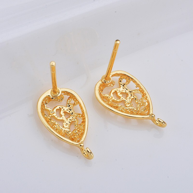 20Pcs Real Gold Plated Brass Ear Post Stud Teardrop Dangle Earring w/Loop 13x7mm