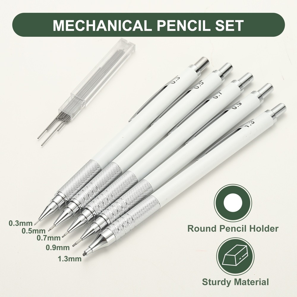 Mechanical Pencil 1.3mm with 5Pcs Refills, White