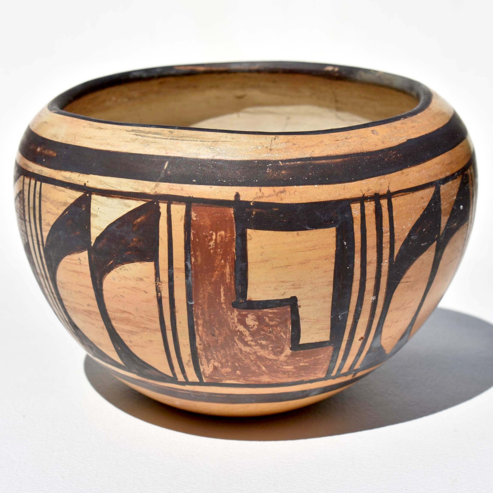 20th C Antique Hopi Sikyatki Revival - Yellow Ware Pot - Polychrome Olla Bowl