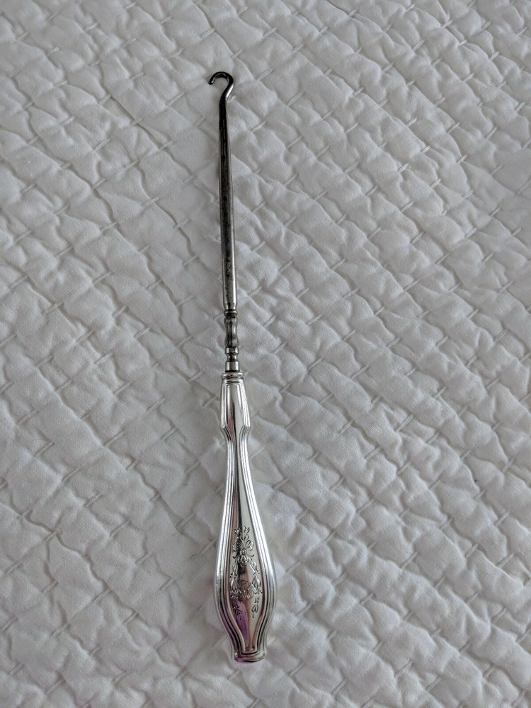 Sterling Silver Handle 9” Shoe Button HOOK