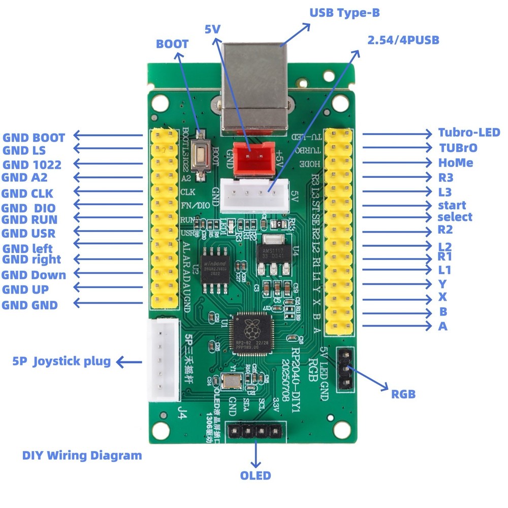 DIY Arcade Kit Two-Piece Zero-Latency USB Encoder to PC LED Joystick Kit