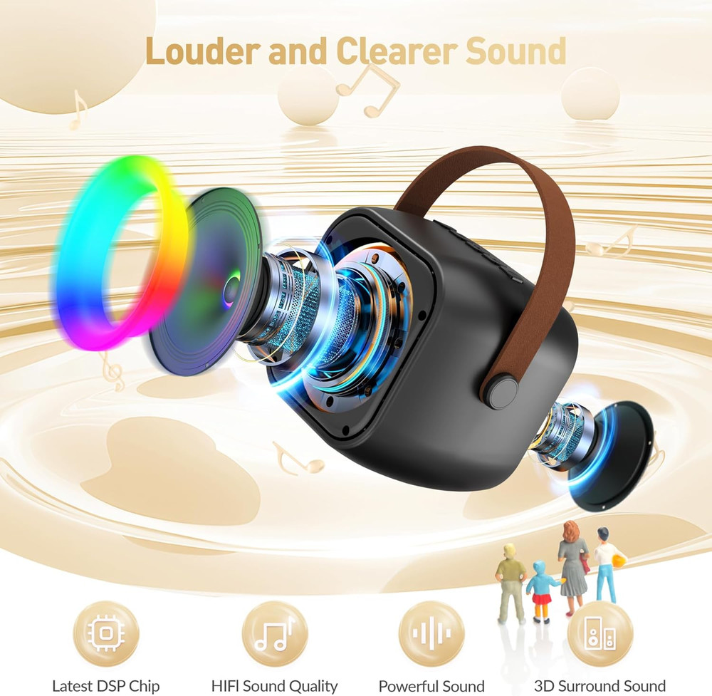 Mini Karaoke Machine, Portable Bluetooth Karaoke Speaker with 2 Wireless Microph