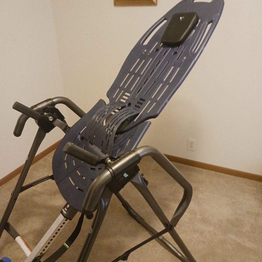 Teeter Inversion Table Adjustable Foldable Padded Blue Black Hand Grips