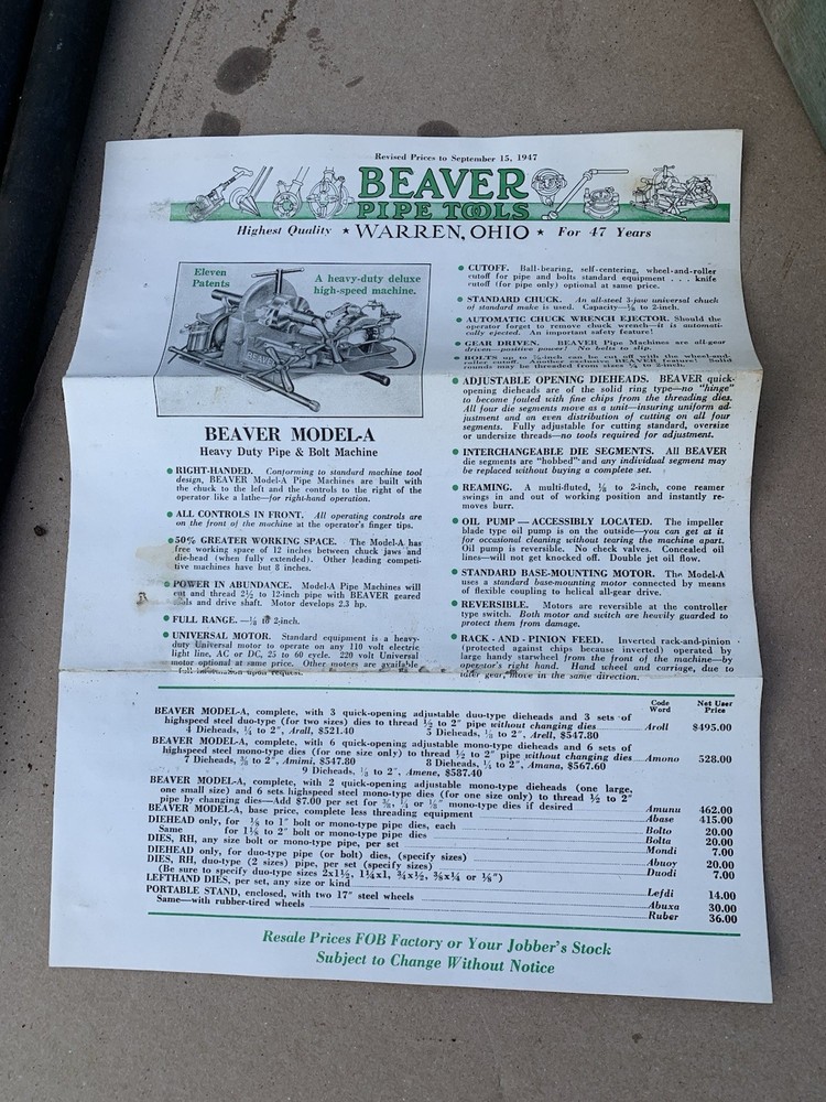 Beaver Pipe Tools Threader No. 6 , Pipe Threader