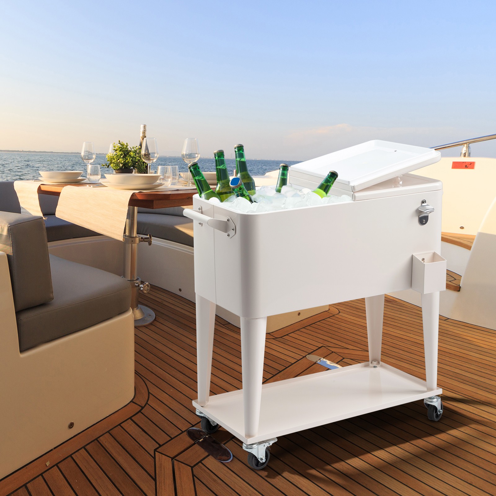 New Style 80 Quart Rolling Cooler Cart With 4 Wheels Beverage Cart Keep Warm