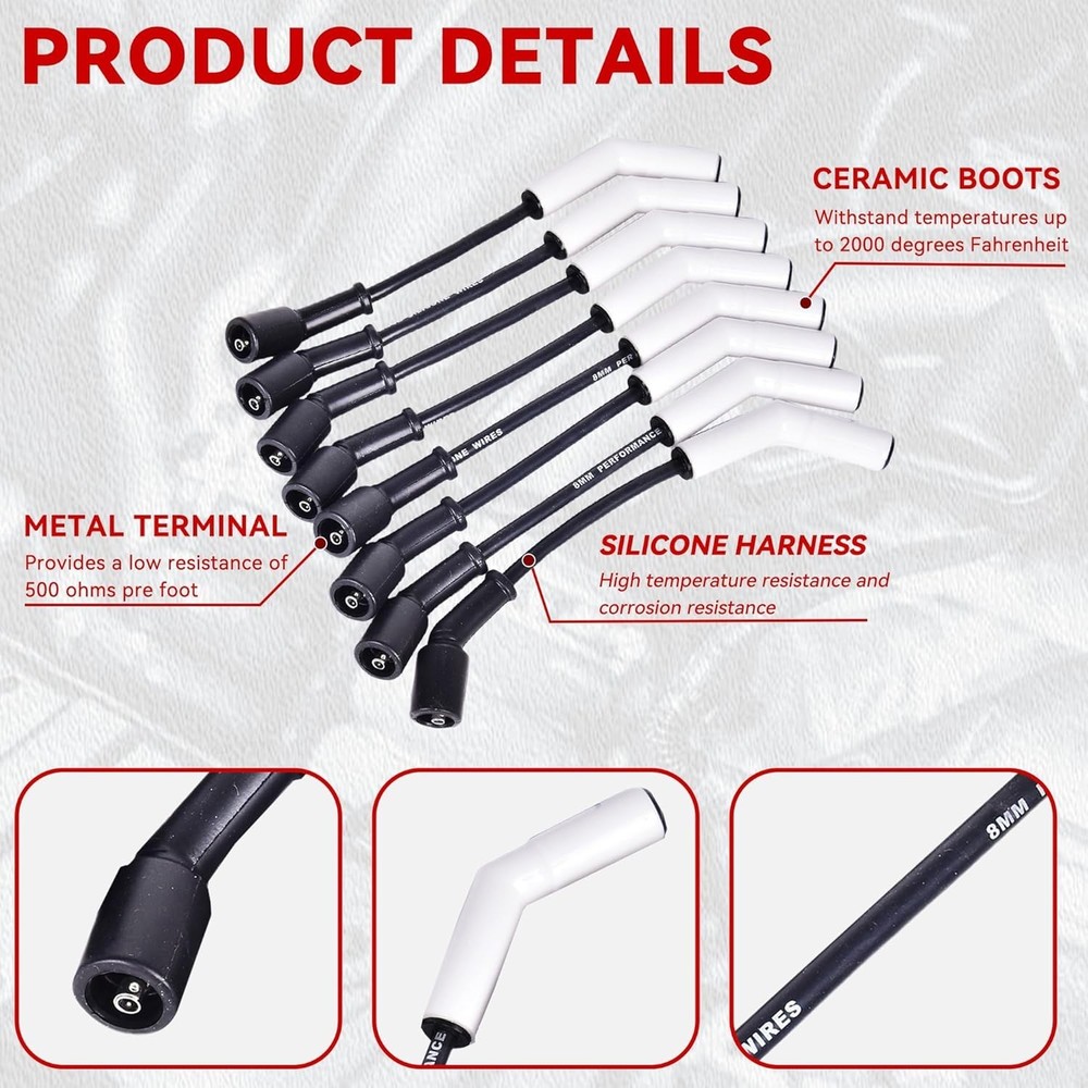 Spark Plug Wire Set Accel 9070C Extreme 9000 Ceramic Boot Compatible with LS Ter