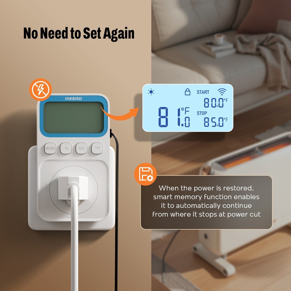 1800W Outlet Thermostat Socket INKBIRD 15A Heating Cooling Temperature Control