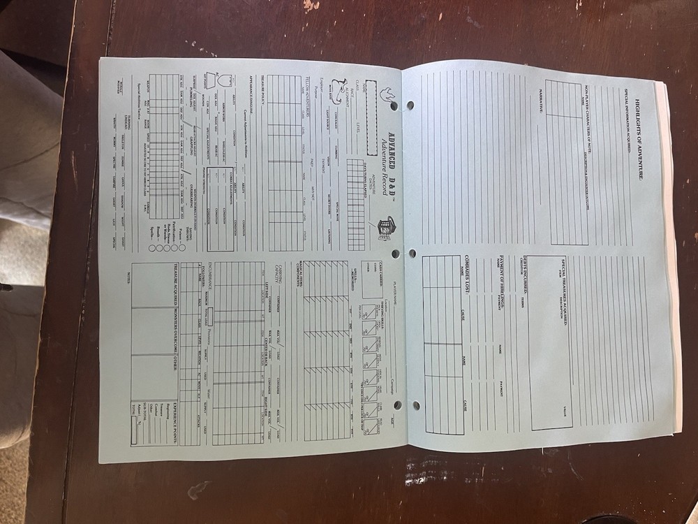 TSR: AD&D 1E Player's Supplement - PERMANENT CHARACTER FOLDER