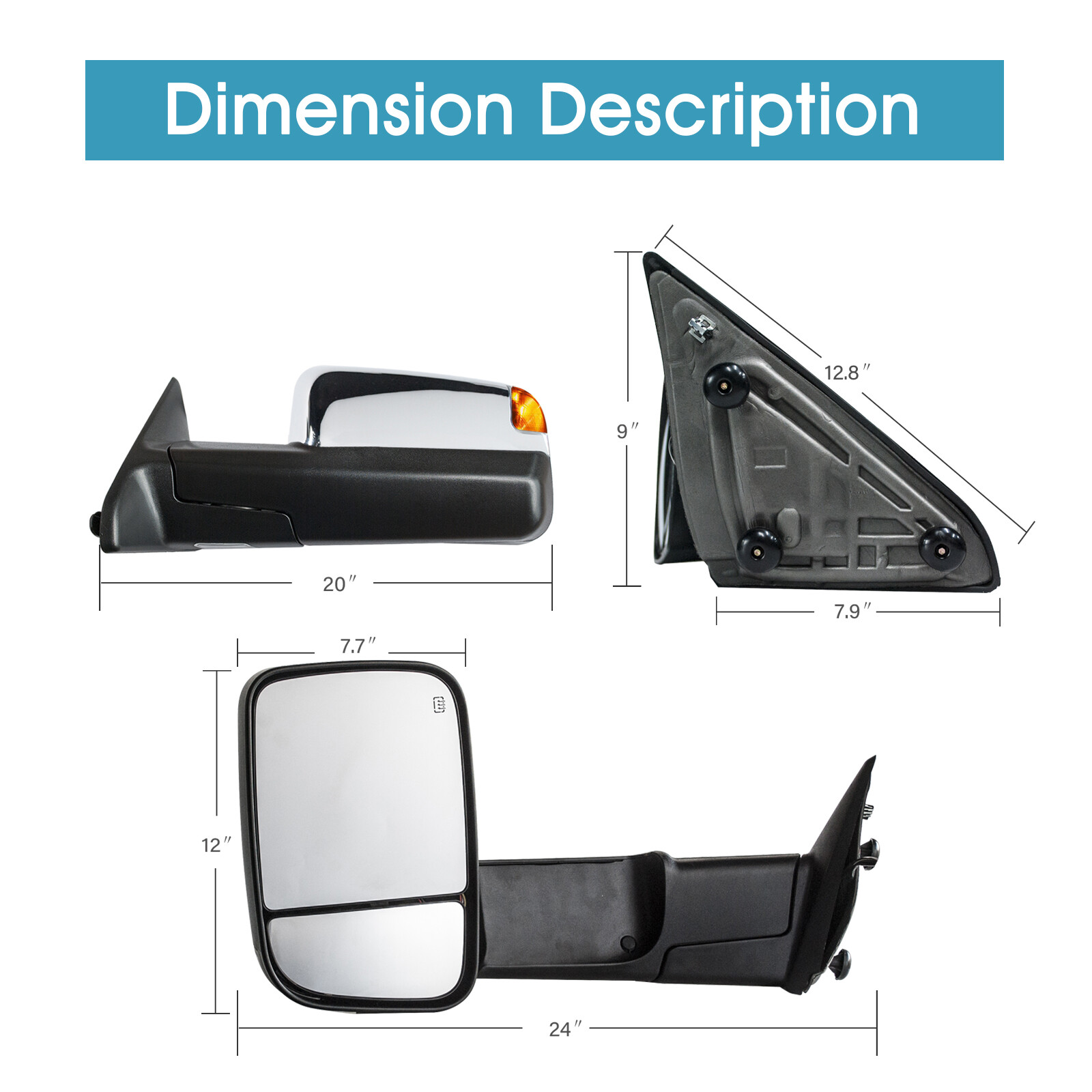 Towing Mirrors Fit 2011 2012 2013 2014 Ram 1500 2500 Power Heated Sensor Chrome