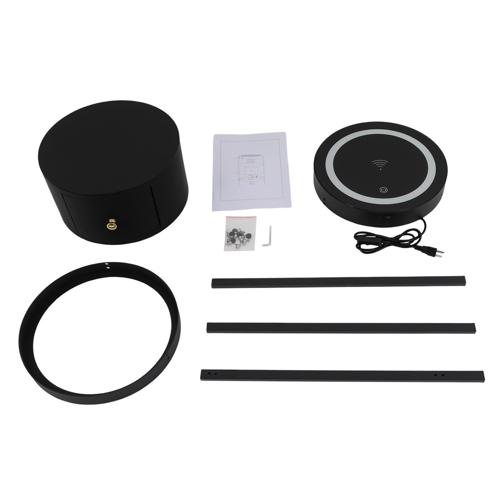 LED Nightstand w/ Black Drawer Side Table with USB & Wireless Charging