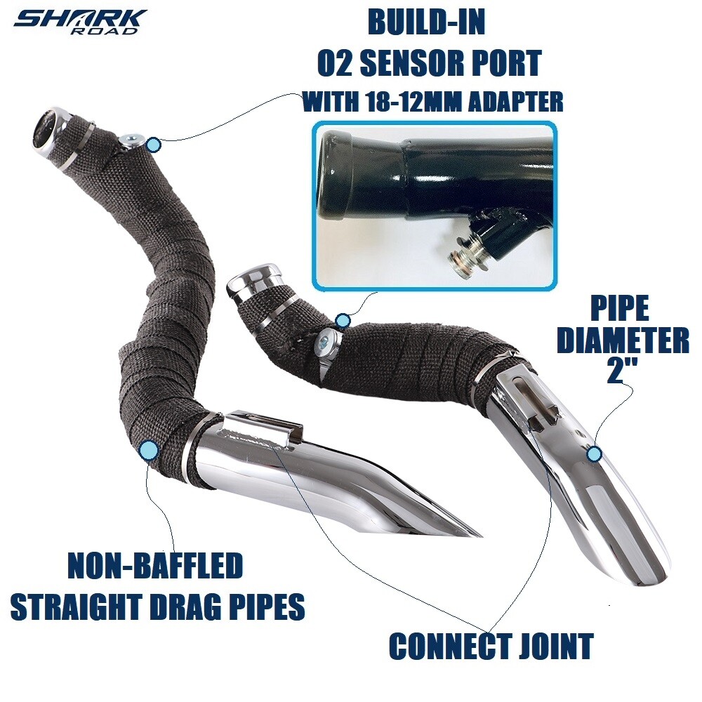 2" LAF Exhaust Pipes w/ Torque Cone for Harley Sportster Dyna Chrome Wrapped