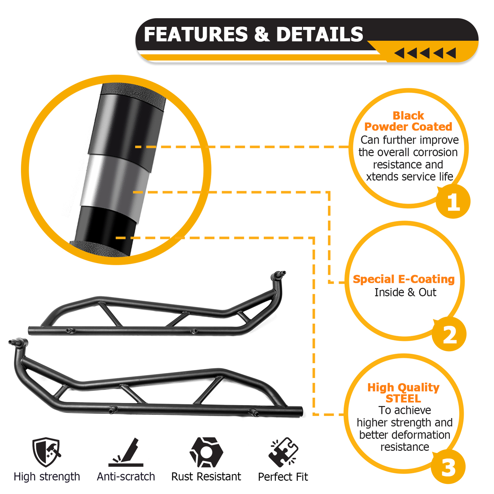 Fits Polaris RZR Pro XP/PRO R STEEL 1.75" Tree Kickers Brush Guard Nerf Bars