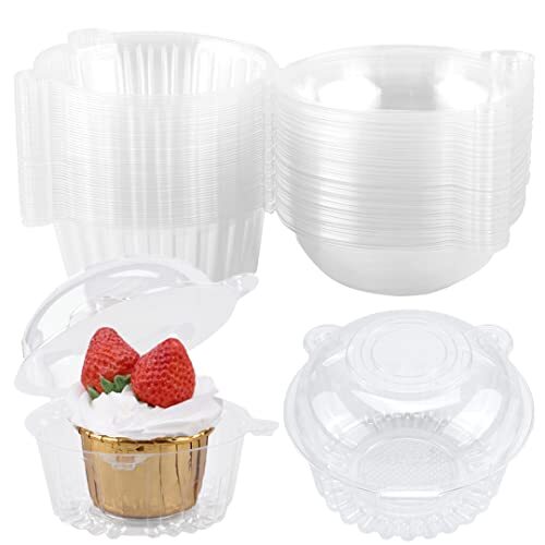 100pcs Individual Cupcake Container Cupcake Holder Plastic Disposable Clear Dome