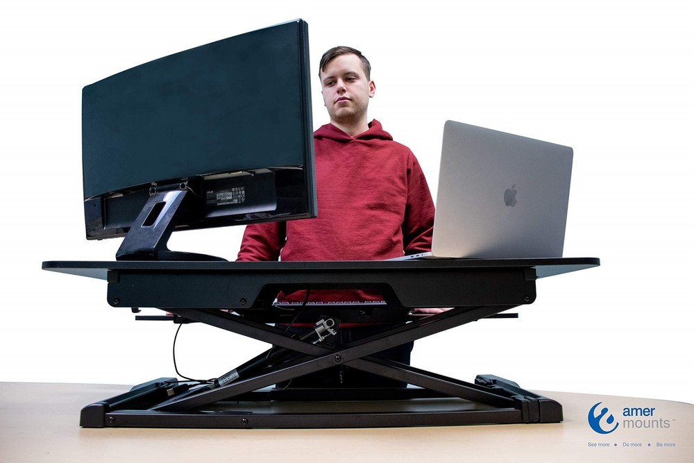 Amer Networks Sit-Stand Desk Converter Riser Keyboard & Mouse Deck