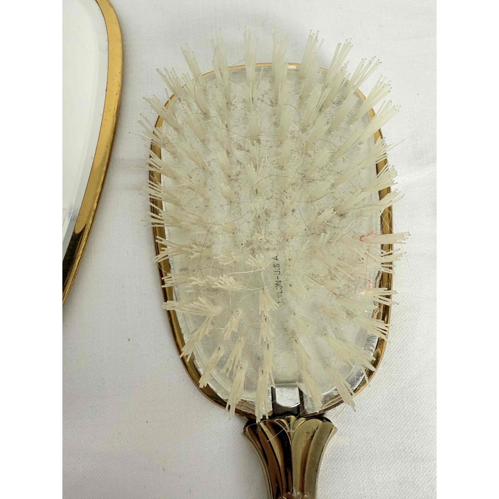 Vintage Gold Floral Pattern Vanity Set With Hand Mirror And Brush