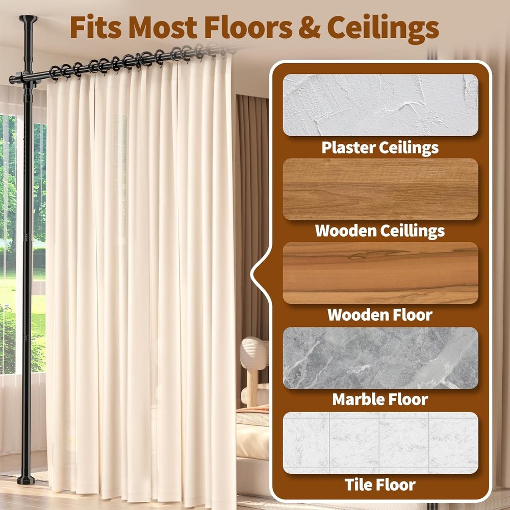 Adjustable Room Divider. 4-10Ft Height. No-Drill Privacy Wall Separator. Black