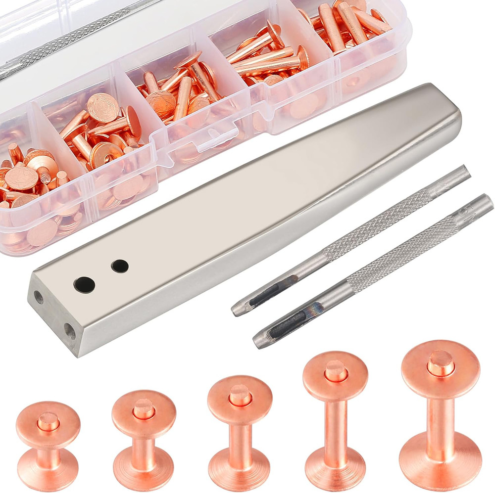 Notgia 50Sets Copper Rivets Assorted Leather Rivet Kit for Leather Working Brass