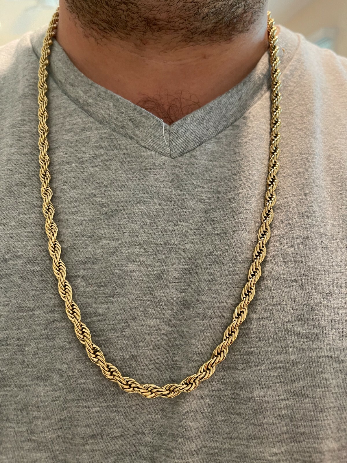 Men's Real Rope Chain Necklace 14k Gold Plated Stainless Steel - 2mm-6mm 18-30"