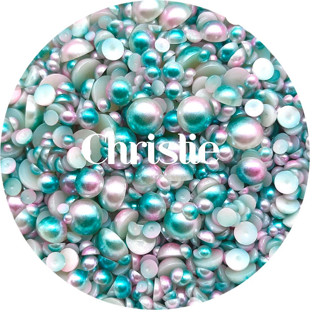 Flat Back Non-Hot Fix Pearls - Pink Teal