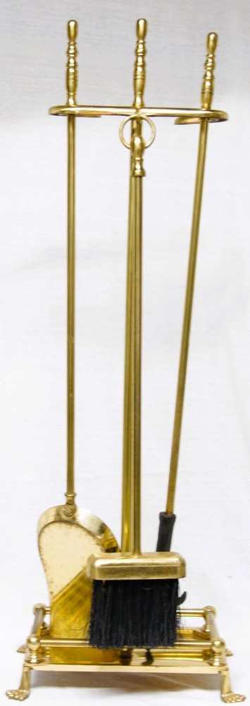 Four-piece brass fireplace poker set