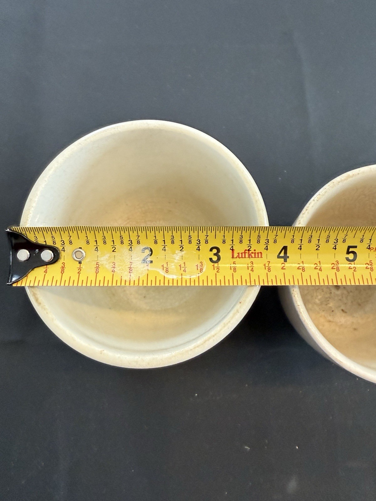 Antique White Ceramic Apothecary Laboratory Bowls Pair Crackle Glaze 3.5”