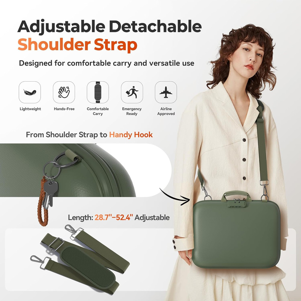 Fireproof Document Box with Lock & Shoulder Strap, Hard-Shell Fireproof