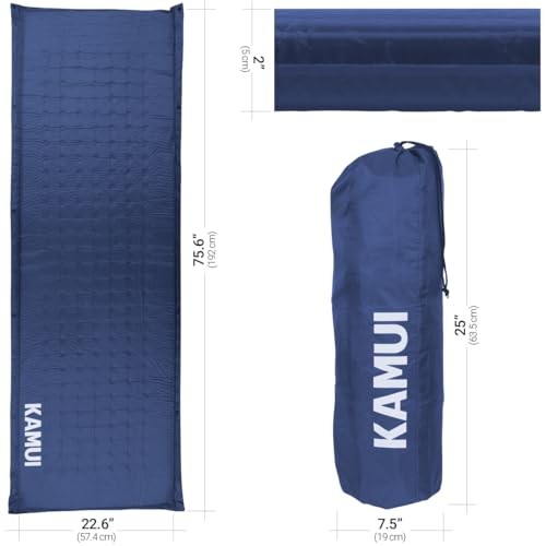 Self Inflating Sleeping Pad - 2 Inch Thick Camping Pad Connectable Medium Blue