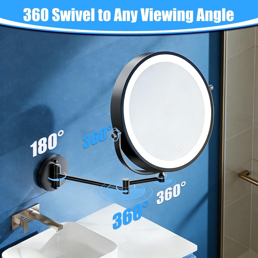 Rechargeable Wall Mounted Lighted Makeup Mirror 30X Magnifying Mirror with Li...