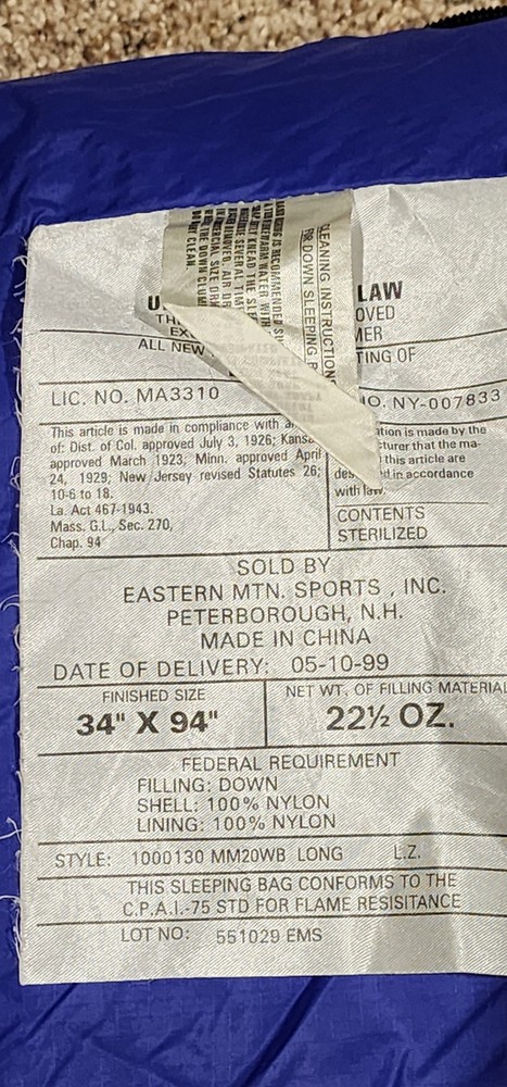 EMS 20 degree Down Semirectangular Sleeping Mummy Bag