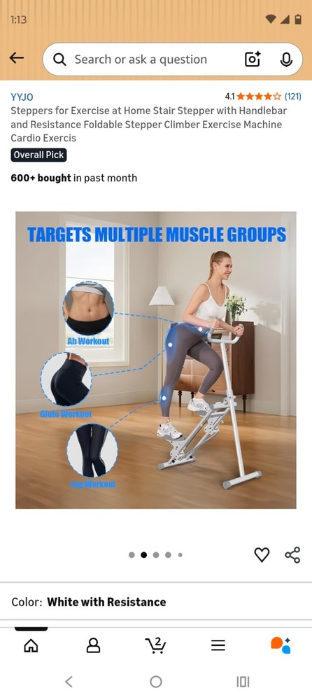 YYJO Foldable Stair Stepper with Adjustable Resistance, Handlebar, White