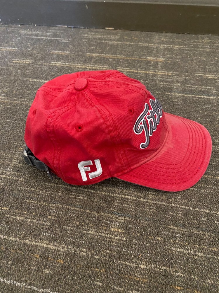 Titleist Baseball Cap Golf Hat Adjustable Strap Red With Gray Lettering