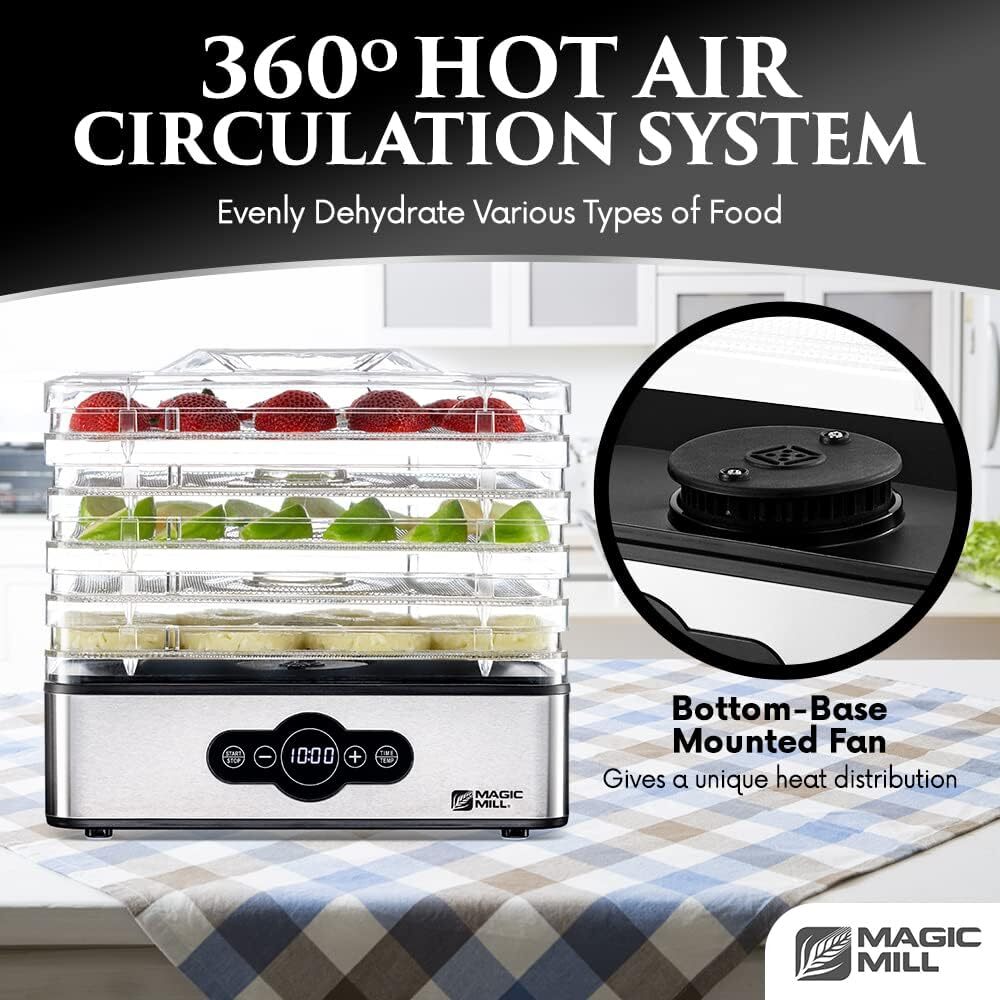 Food Dehydrator Machine | 5 Stackable Stainless Trays Dryer with Digital Timer