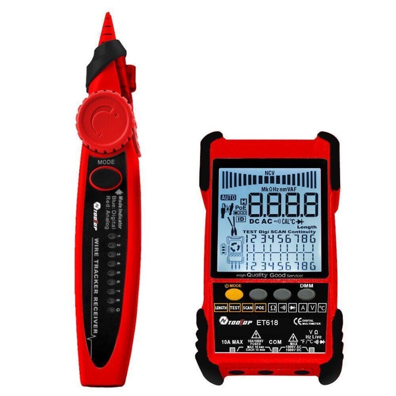 Multifunctional Network Cable Tester With LCD Display Multimeter Line Finder Red