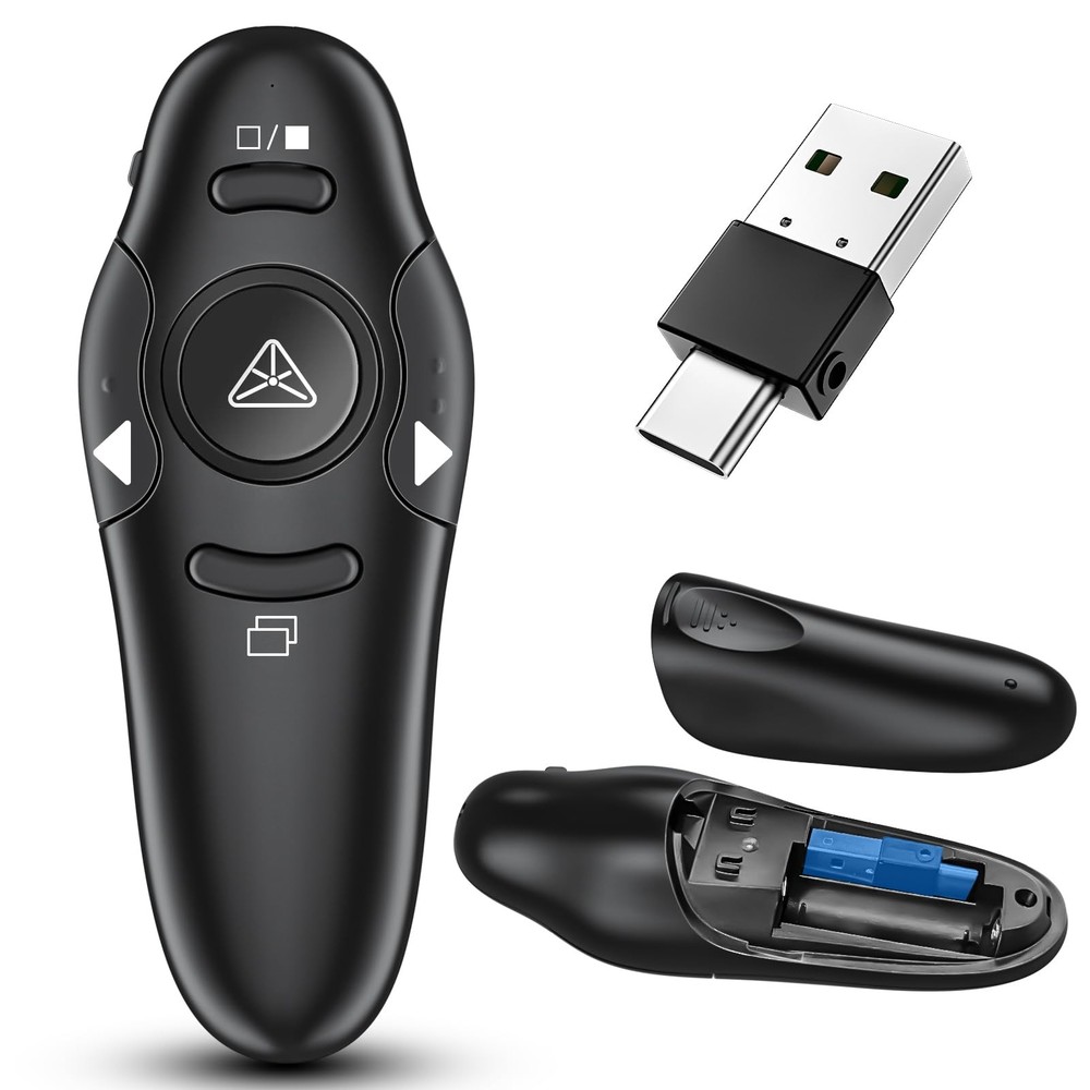 2-in-1 USB Type C Presentation Clicker Wireless Presenter Remote with Laser P...