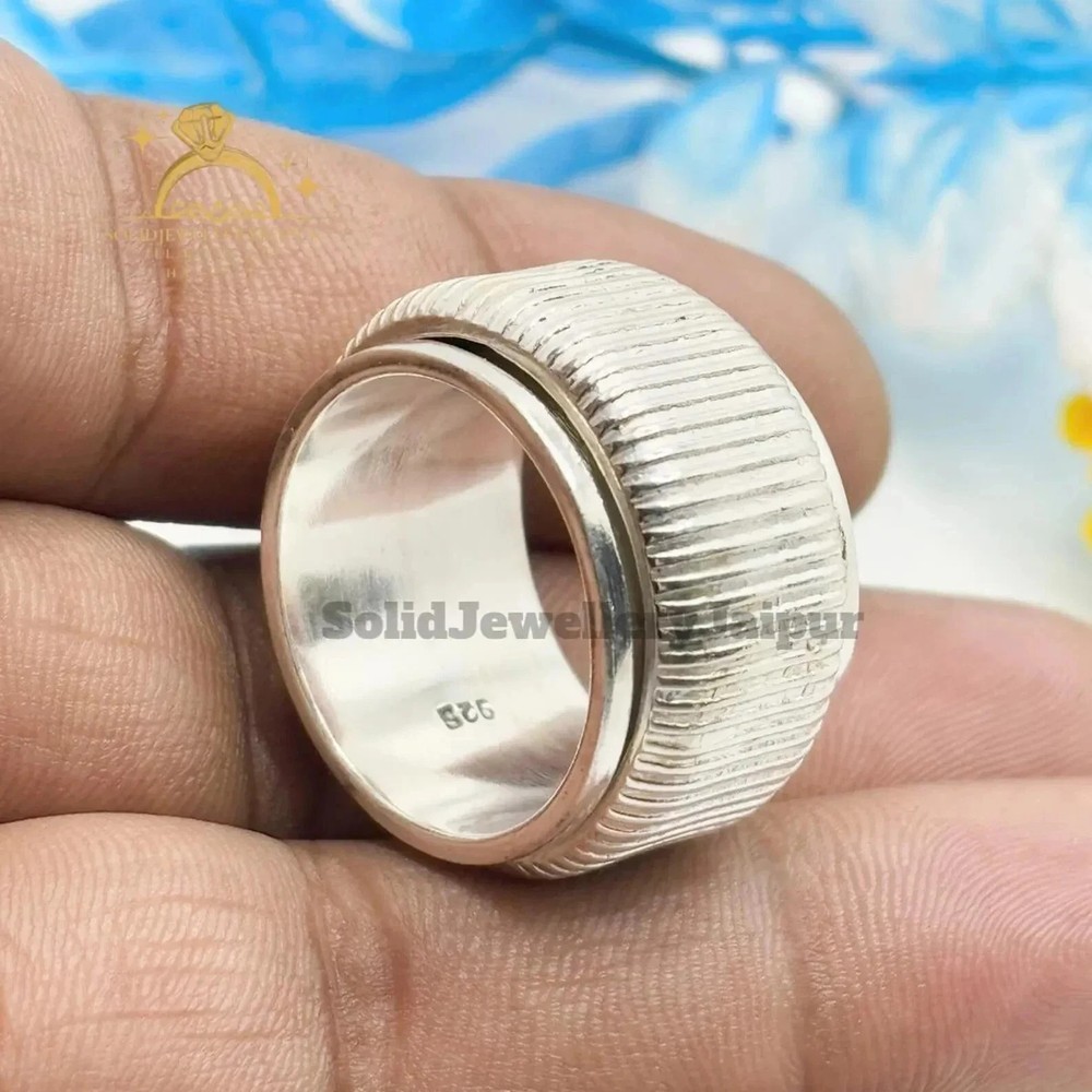 Thick Wide Band Spinner Ring Solid 925 Sterling Silver Meditation Statement Ring