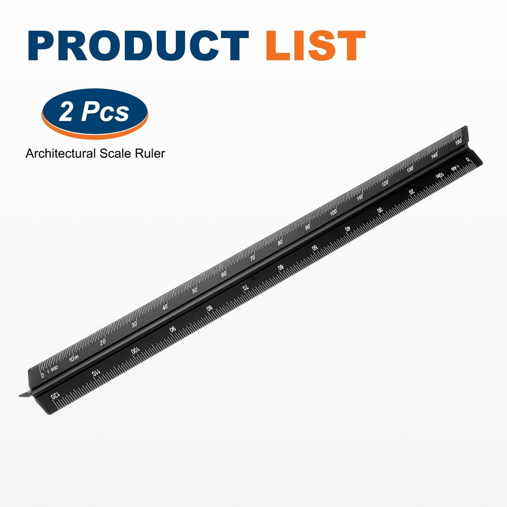 2 Pcs 12 Inch Metric Architectural Triangular Scale Ruler Large Scale, Black