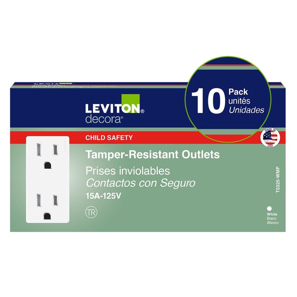Tamper-Resistant Electrical Outlets, 10 Pack, White